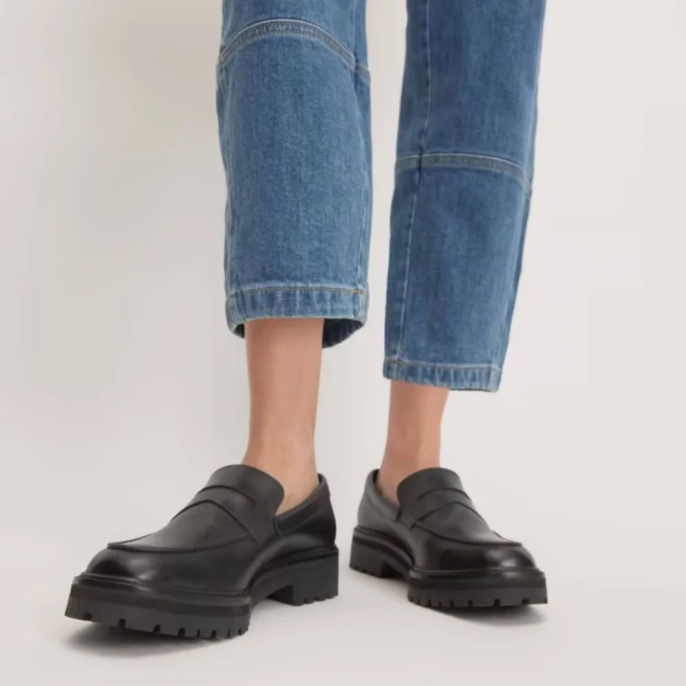 NEW Everlane Black Leather‎ Chunky Lug Sole Loafer in Size 7.5